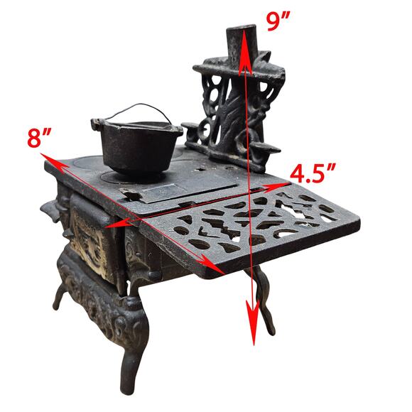 Vintage Crescent Cast Iron Miniature Toy Stove Coal Bin Soup Pot Sauce Pan - Picture 6 of 8
